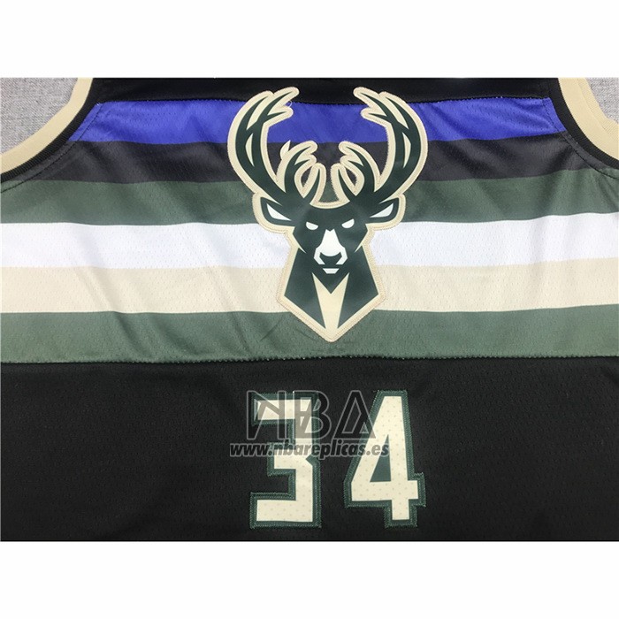 Camiseta Milwaukee Bucks Giannis Antetokounmpo NO 34 Statement 2021 Finals Negro